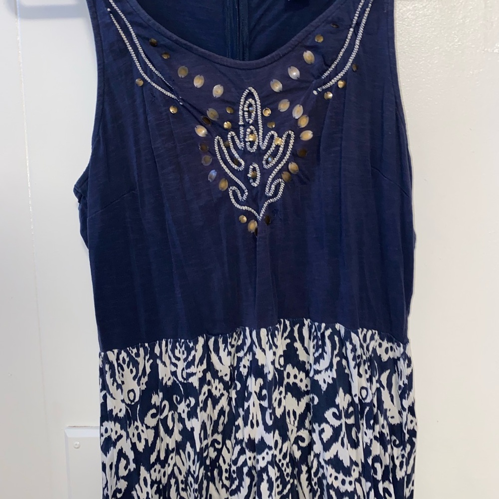 Lucky Brand Navy and White Midi Dress